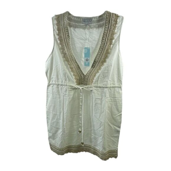 Mud Pie NWT Marcia Yute Trim Coverup Dress Size M - Picture 1 of 10